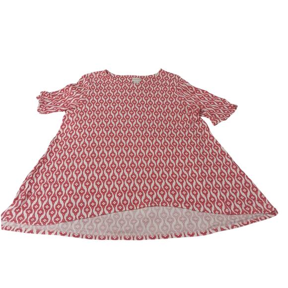 CHICO'S 3 Long‎ Tunic Top Modal Shirt XL Short Sleeves Soft Red White Geometric - Picture 7 of 9